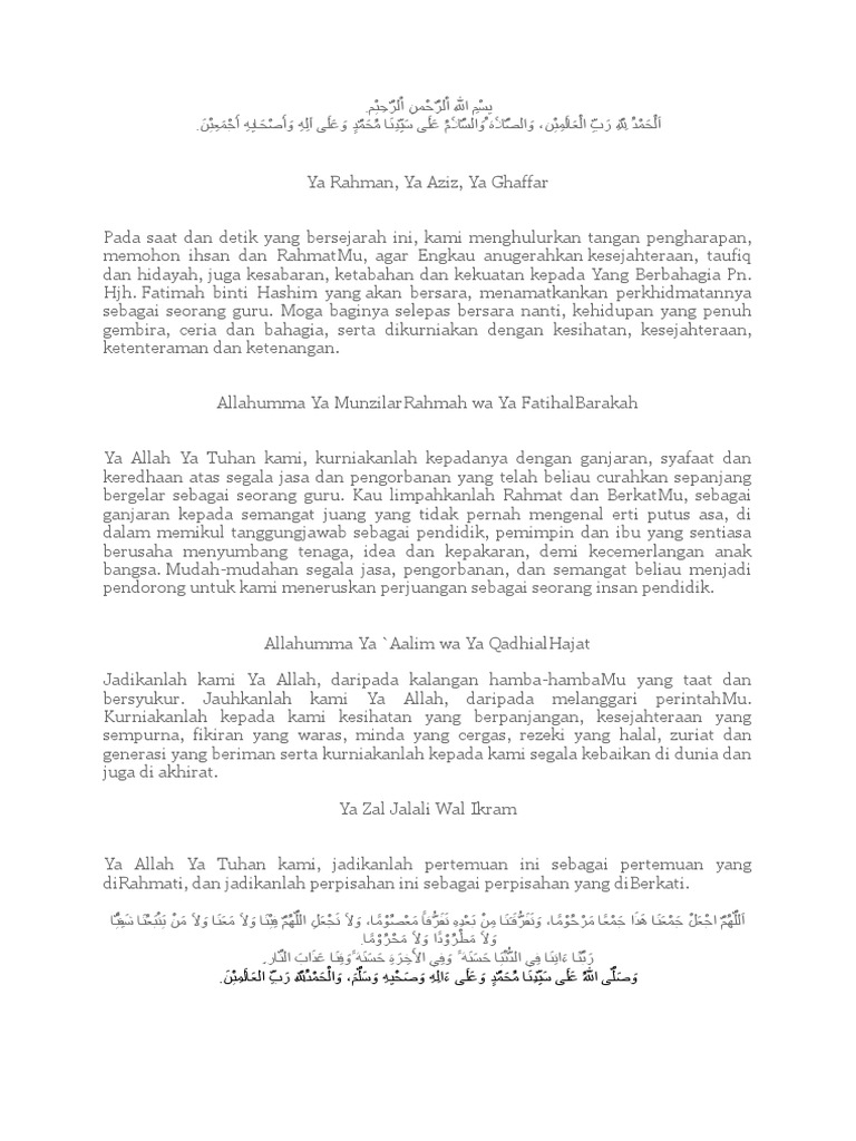 Teks Doa Majlis Persaraan Guru Pdf