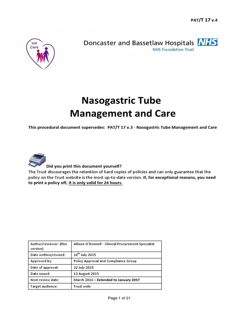 Nasogastric Tube Management And Care Midwife Nursing