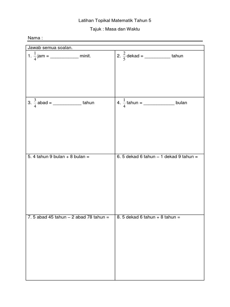 Latihan Topikal Matematik Tahun 5
