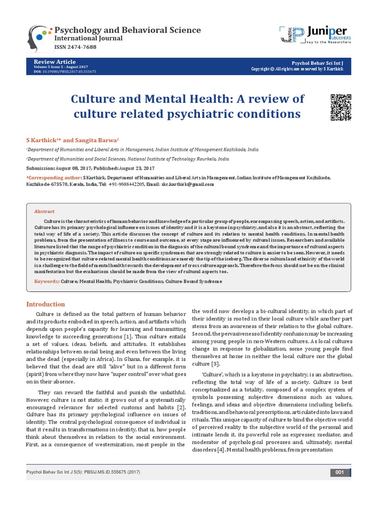 Culture and Mental Health A Review of Culture Related Psychiatric