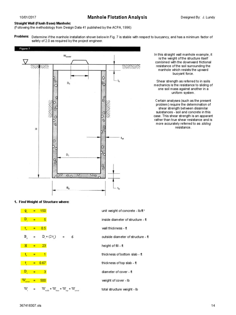 DD 41 Manhole Flotation Analysis PDF Buoyancy Soil