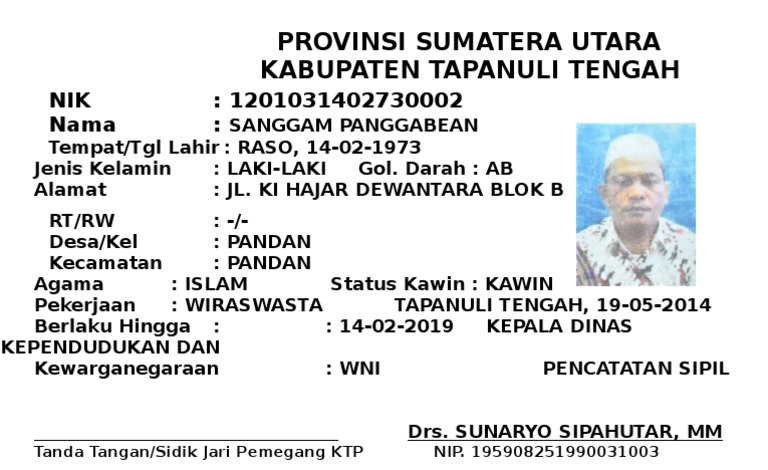 KTP Sanggam Panggabean Sumatera Utara | PDF