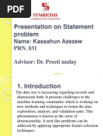 Presentation On Statement Problem: Name: Kassahun Azezew PRN. 031 Advisor: Dr. Preeti Mulay