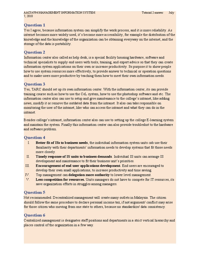 MIS Tutorial: Centralized vs. Decentralized | PDF | Intellectual Works ...