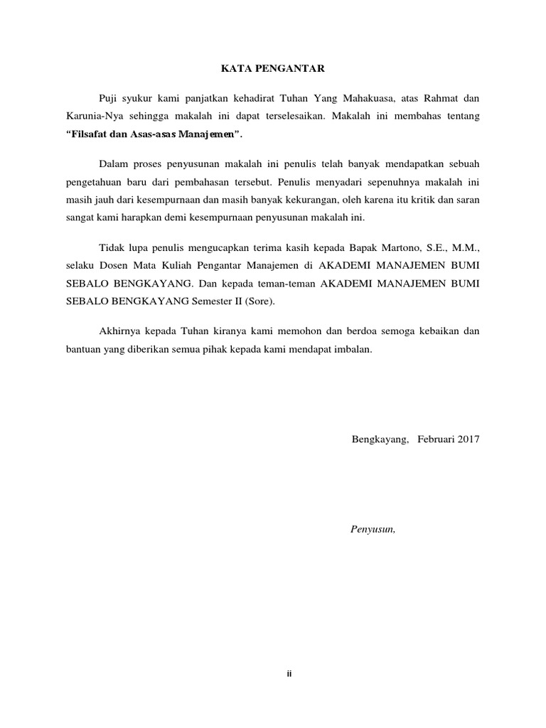 Makalah Filsafat Manajemen Dan Asas Manajemen