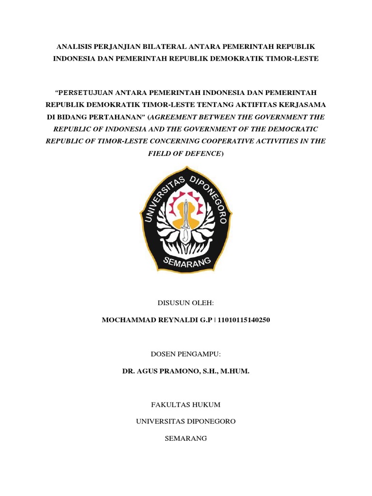 Makalah Analisis Perjanjian Bilateral Indonesia Dengan Timor-Leste