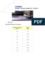 Size & Weight of Steel Plates - Thickness Ranging 3/16 - 10 Inches - Metric Units