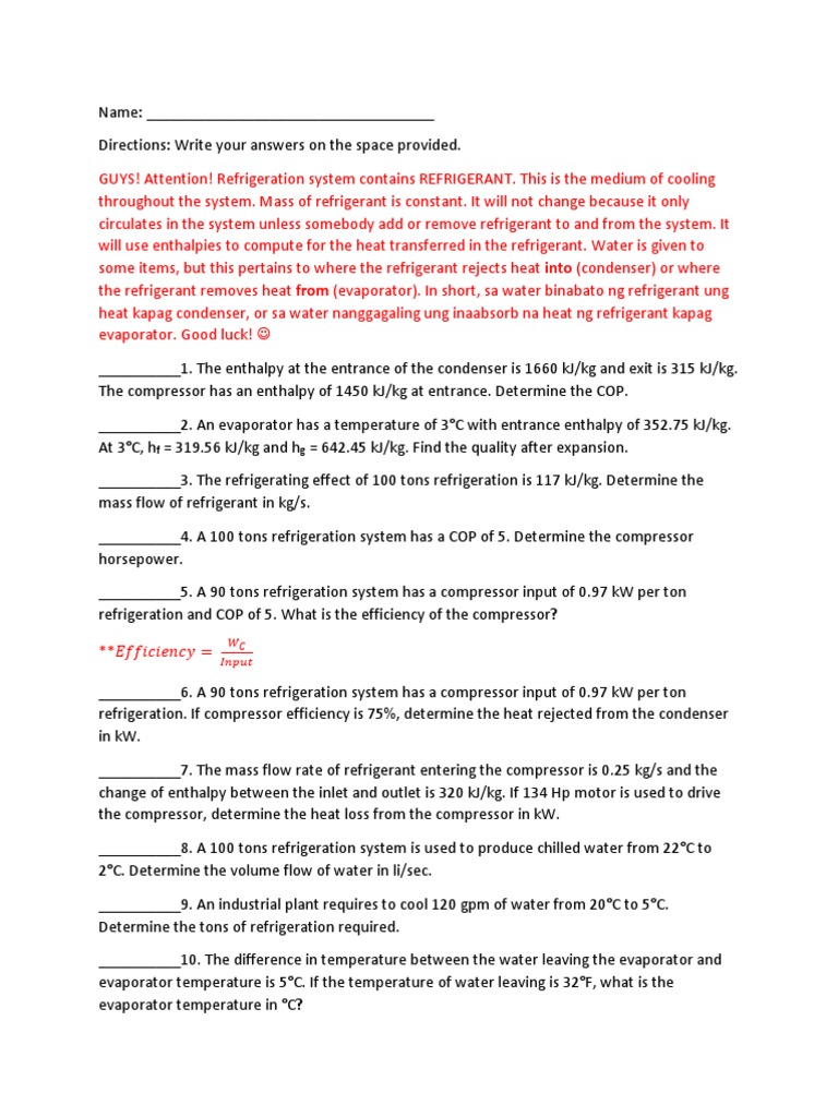 ReviewPPD | | Refrigeration | Enthalpy