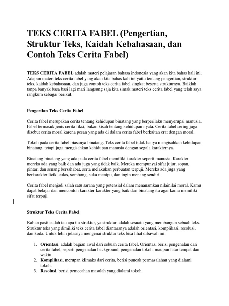 Teks Cerita Fabel