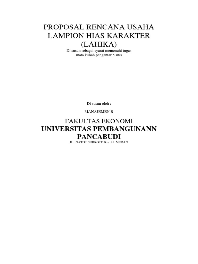  Proposal  Rencana Usaha  Lampion Hias  Karakter