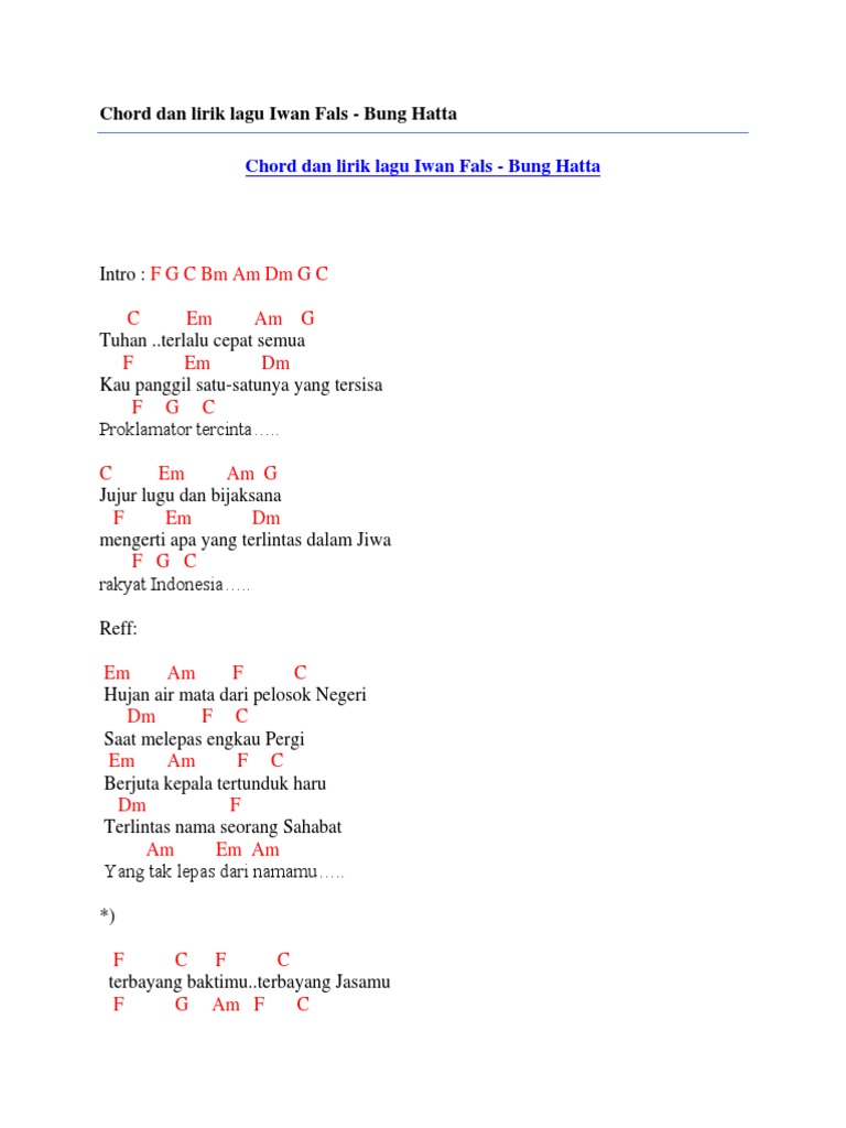 Chord Dan Lirik Lagu Iwan Fals Bung Hatta