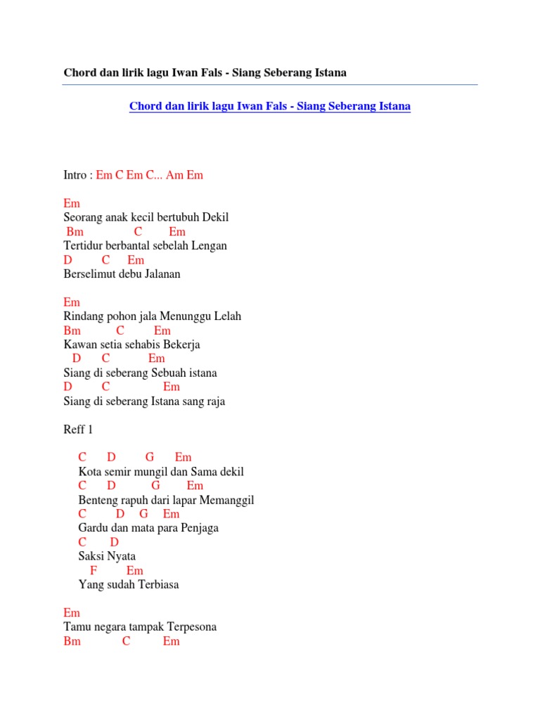 Chord Dan Lirik Lagu Iwan Fals Siang Seberang Istana