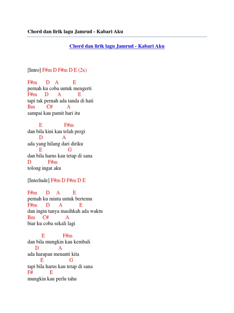 Chord Dan Lirik Lagu Jamrud Kabari Aku