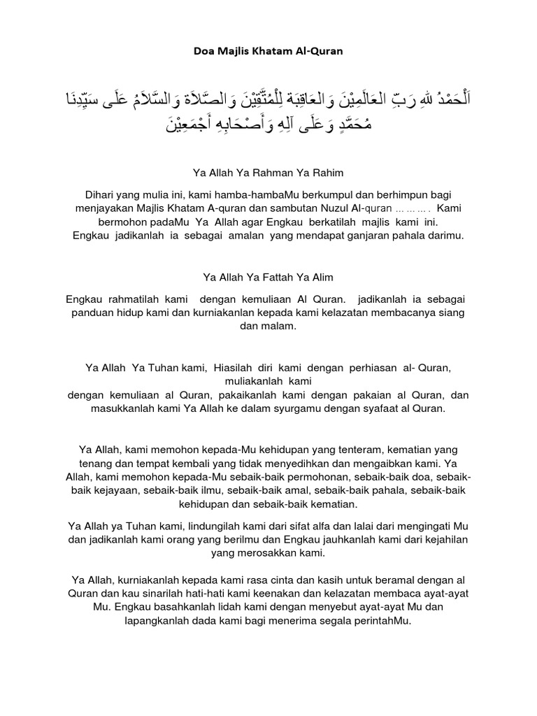 Doa Majlis Khatam Al Quran Pdf