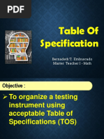 Table of Specification: Bernadeth T. Embuscado Master Teacher I - Math