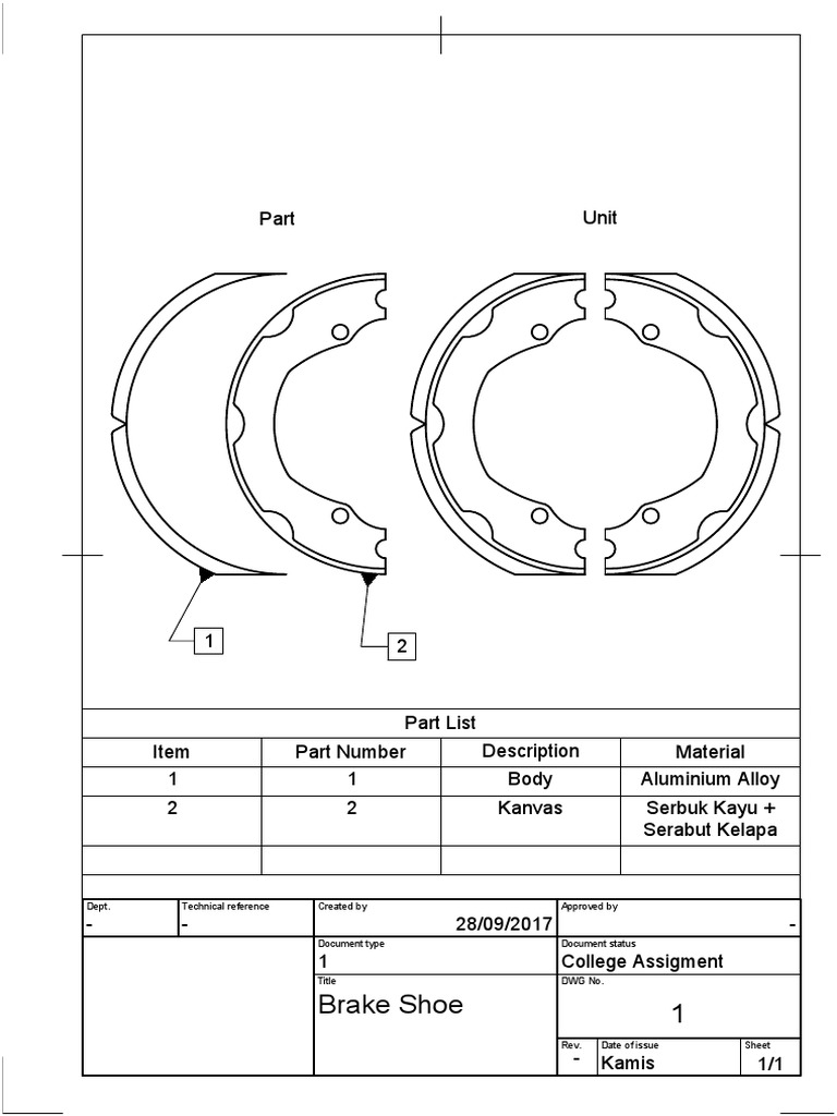 1 Brake Shoe: Dept. Technical Reference Created by Approved by | PDF