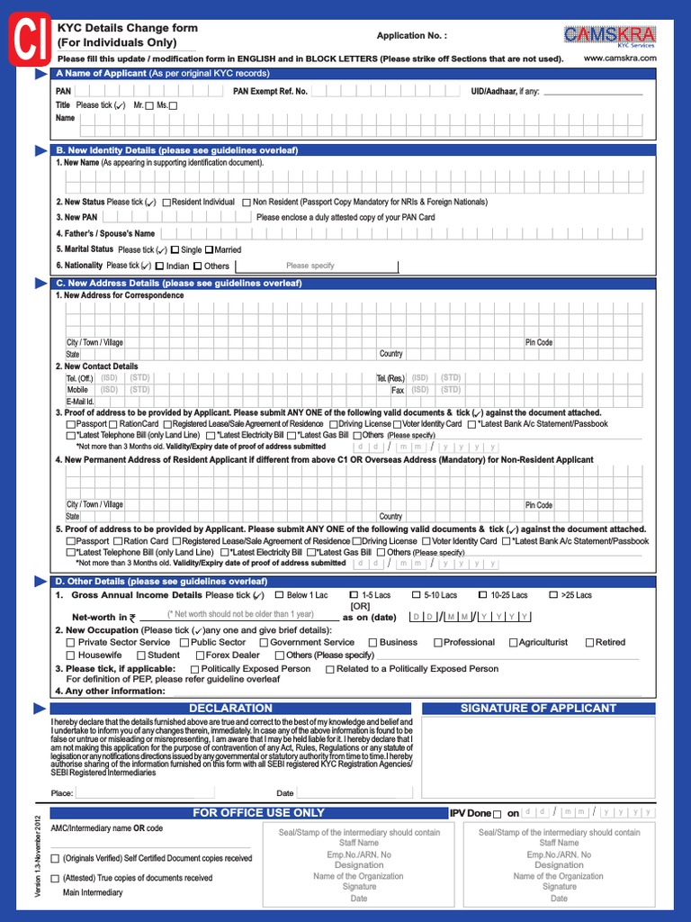 Camskra Kyc Change Form Identity Document Official Documents