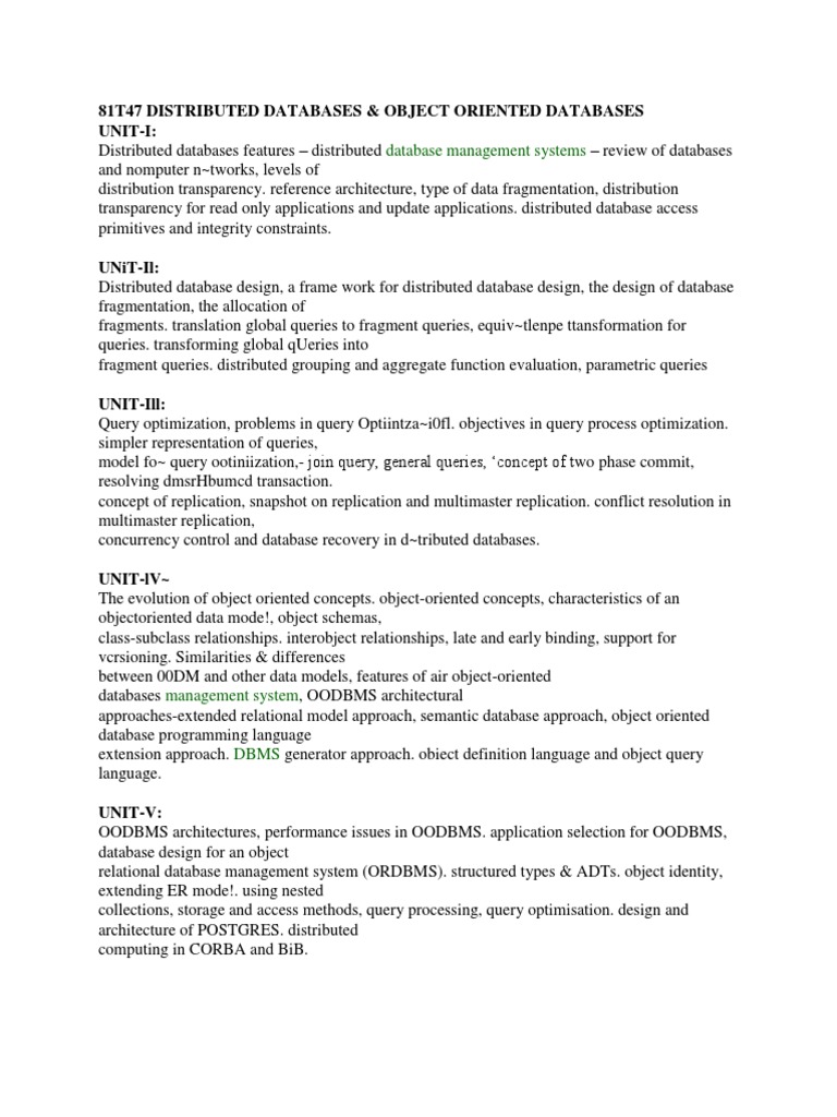 Distributed Databases & OODBMS Overview | PDF | Databases | Object ...