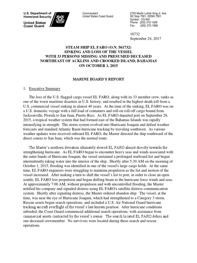 El Faro Final USCG Report PDF | PDF | Stevedore | Ships