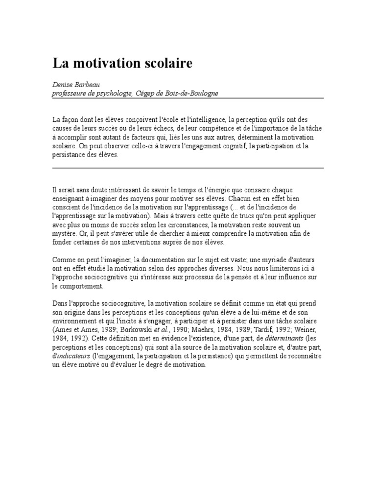 La Motivation Scolaire | PDF | Motivation | Motivant