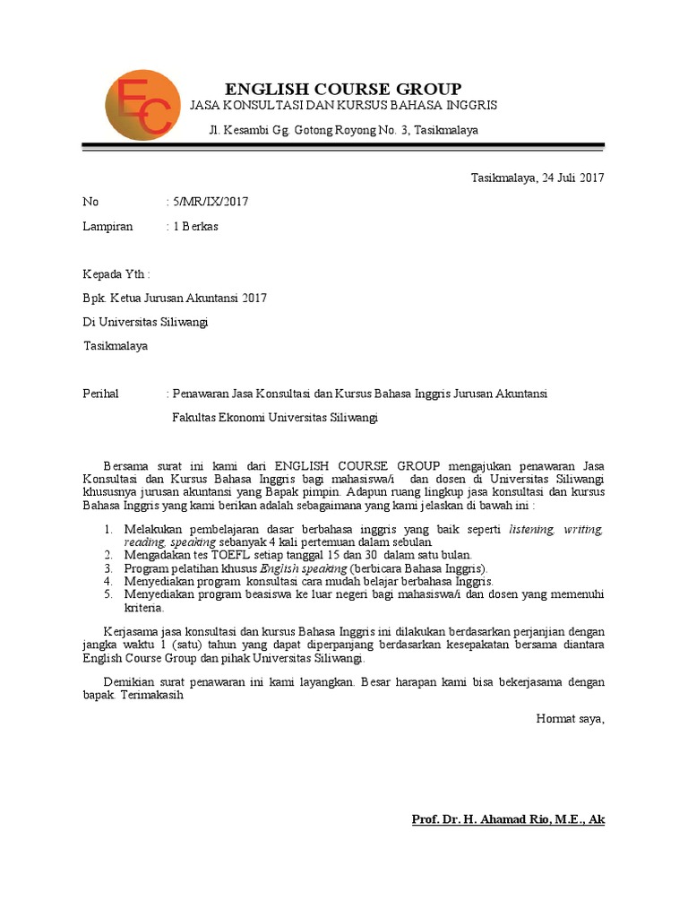 Surat Penawaran English Course Group Tgs 1 Pdf