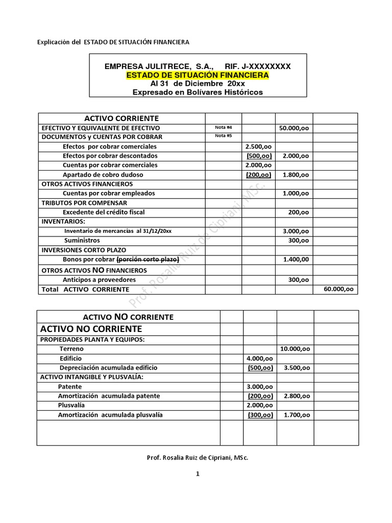 Estado de Situación Financiera 20xx | PDF | Bancos | Dinero