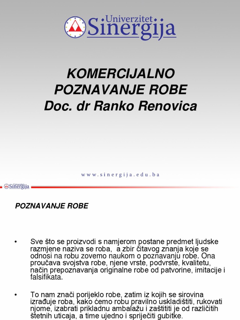 Komercijalno Poznavanje Robe - 1 Nedelja | PDF
