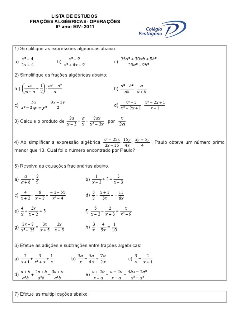 SIMPLIFICAÇÃO DE FRAÇÕES ALGÉBRICAS