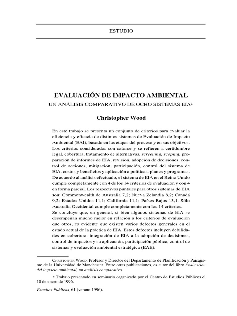 Evaluación Comparativa de Sistemas EIA | PDF | Evaluación de impacto ...