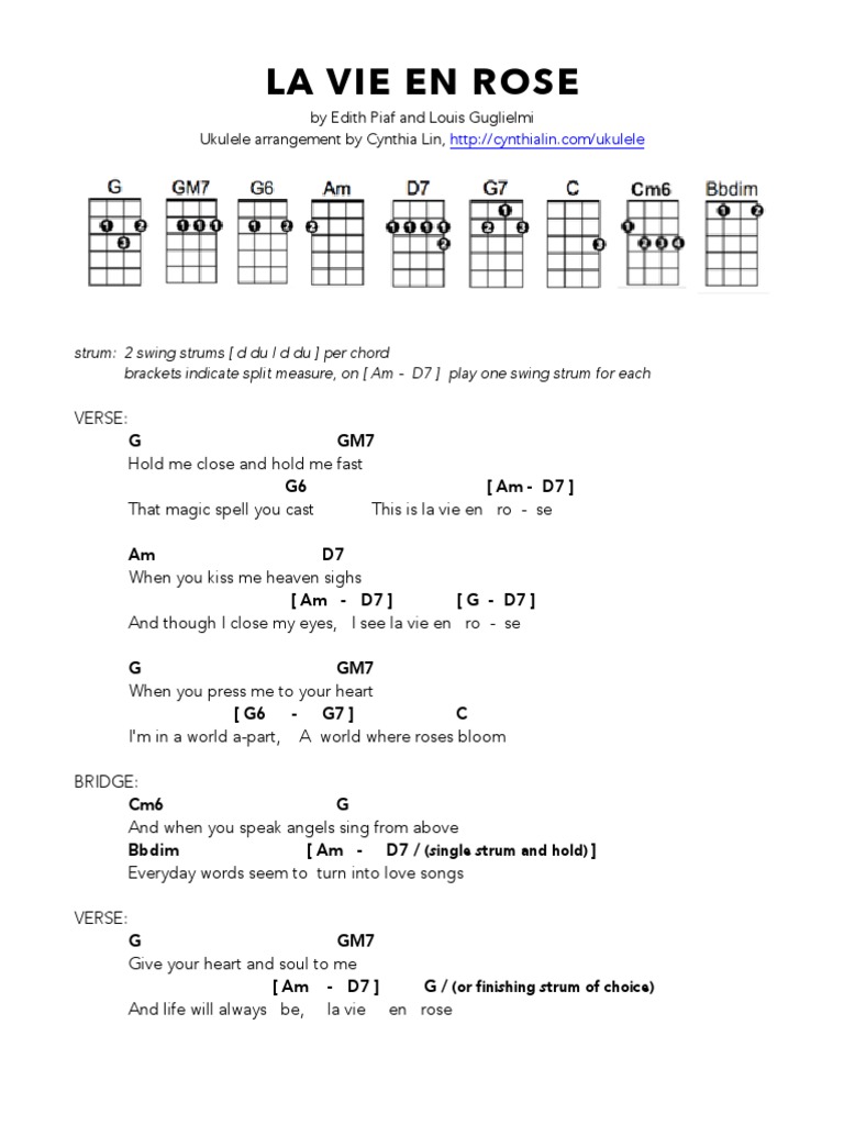 Fastest La Vie En Rose Ukulele Chords Pdf