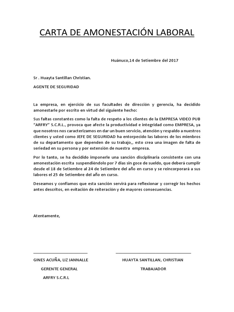Carta de Amonestacion Laboral