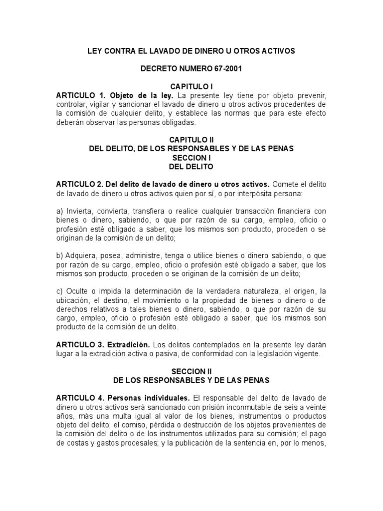 Ley Contra el Lavado de Dinero 2001 | PDF | Castigos | Lavado de dinero