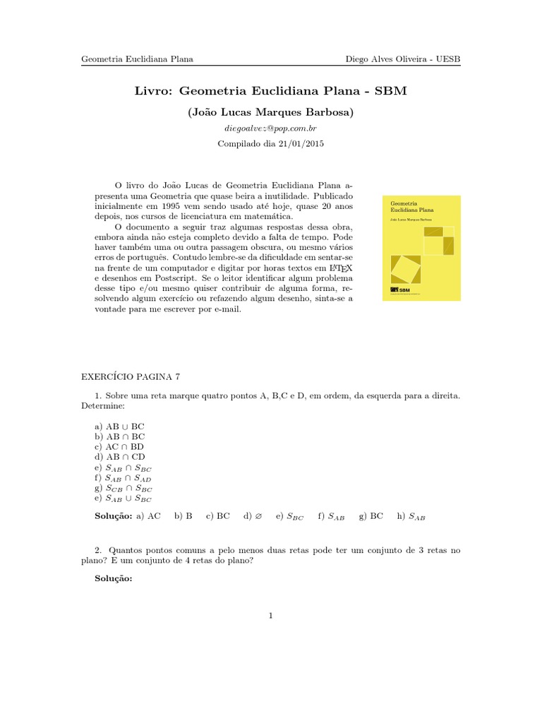 Geometria Euclidiana Plana: Exercícios e Soluções | PDF
