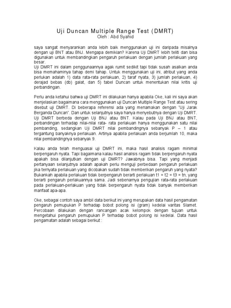 Panduan Uji DMRT untuk Analisis Data | PDF | Metode & Bahan Ajar