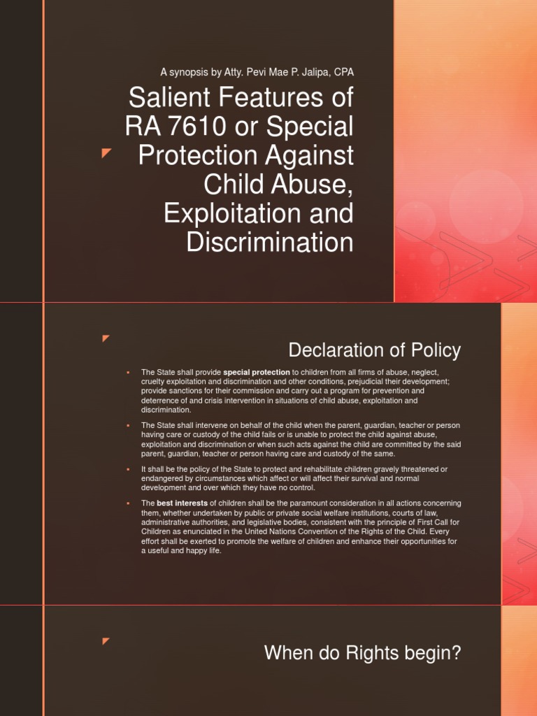 Salient Features Of Ra 7610pptx Child Abuse Child Custody