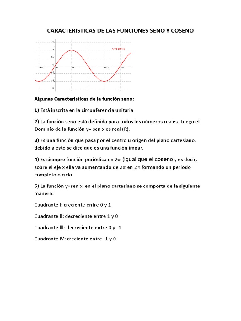 Caracteristicas De Las Funciones Seno Y Coseno Seno Sistema De Coordenadas Cartesianas