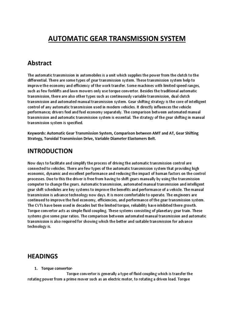 Automatic Gear Transmission System PDF Automatic Transmission