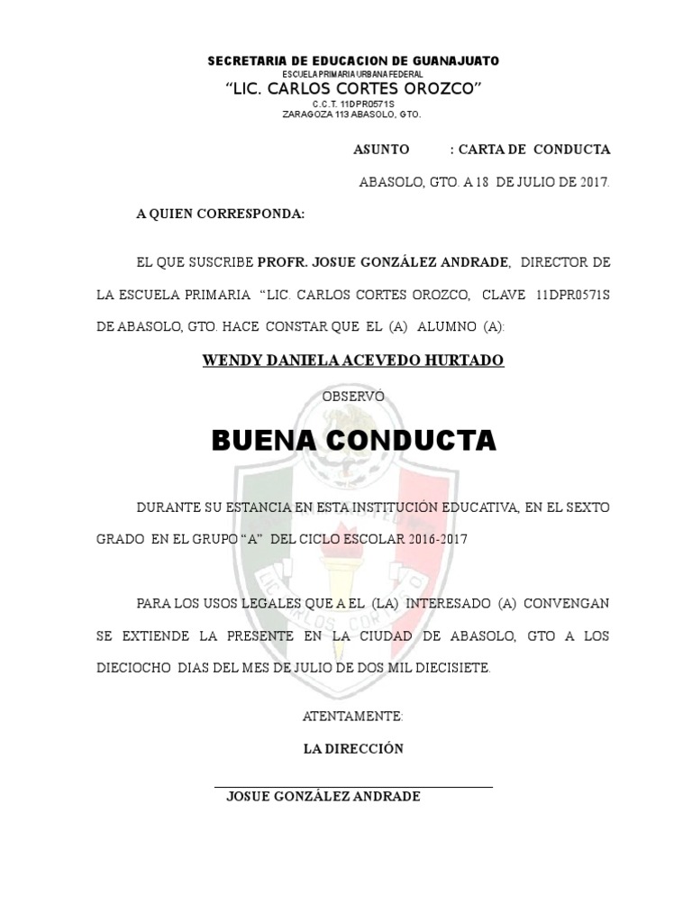 Carta de Buena Conducta PDF