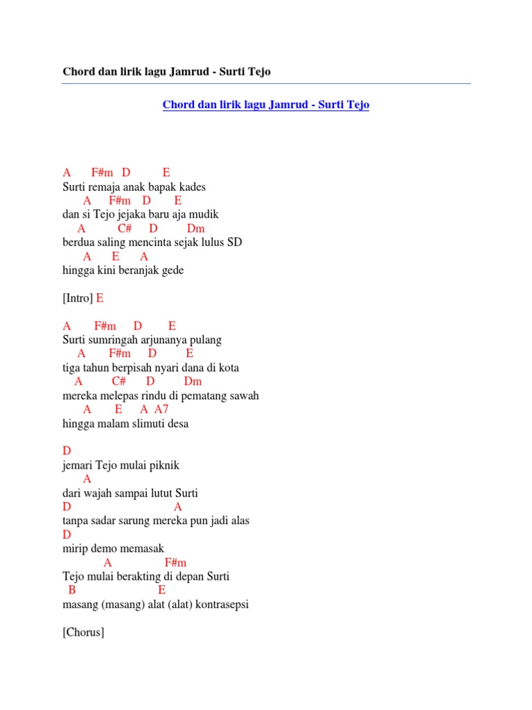 Chord Dan Lirik Lagu Jamrud Surti Tejo