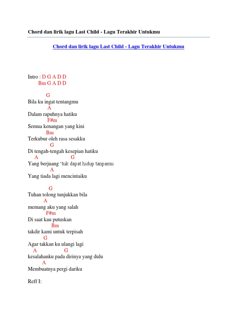 Chord Gitar Lagu Terakhir