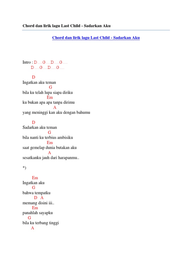 Chord Dan Lirik Lagu Last Child Sadarkan Aku