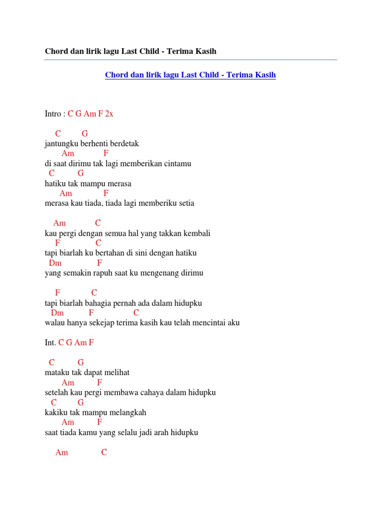 Chord Dan Lirik Lagu Last Child Terima Kasih Pdf