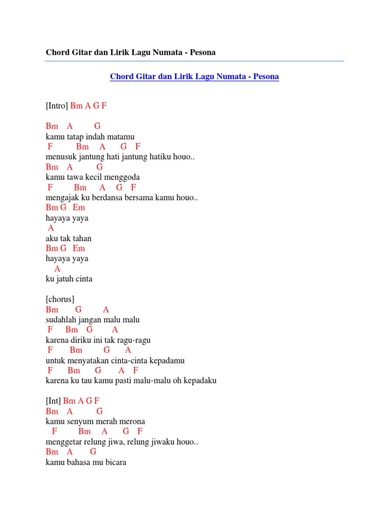 Chord Gitar Dan Lirik Lagu Numata Pesona Pdf