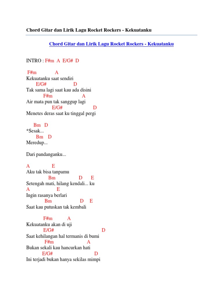Chord Gitar Dan Lirik Lagu Rocket Rockers Kekuatanku Pdf