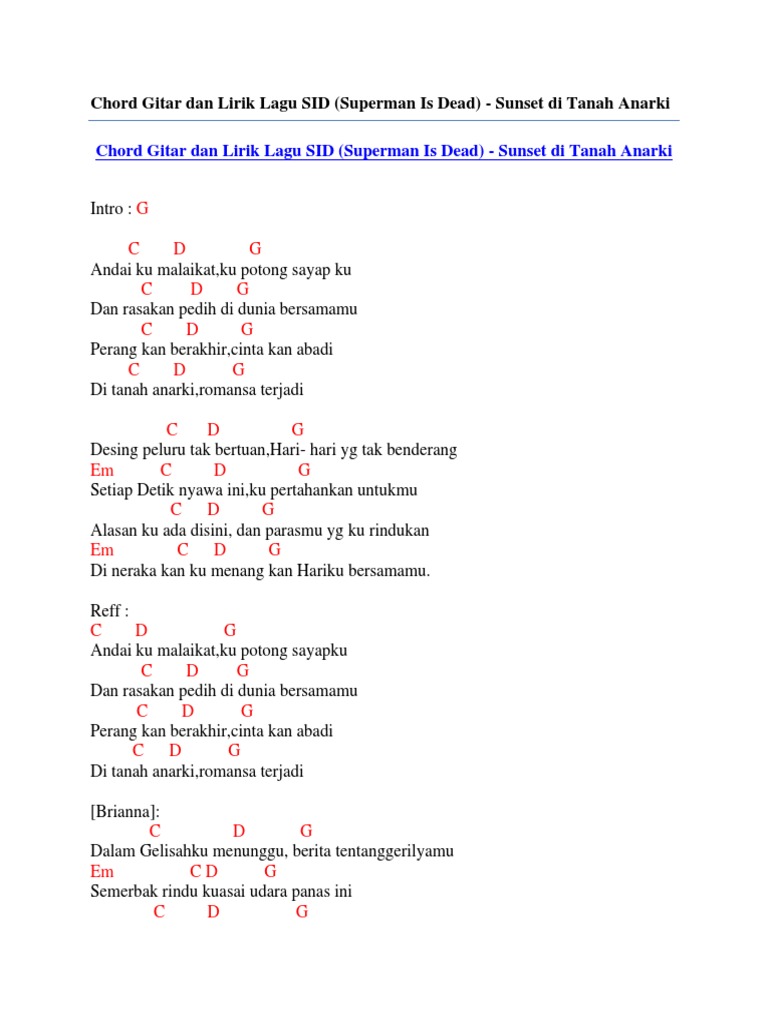 Chord Gitar Dan Lirik Lagu Sid Superman Is Dead Sunset Di Tanah Anarki Pdf