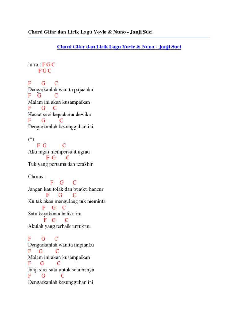 Chord Gitar Dan Lirik Lagu Yovie Nuno Janji Suci