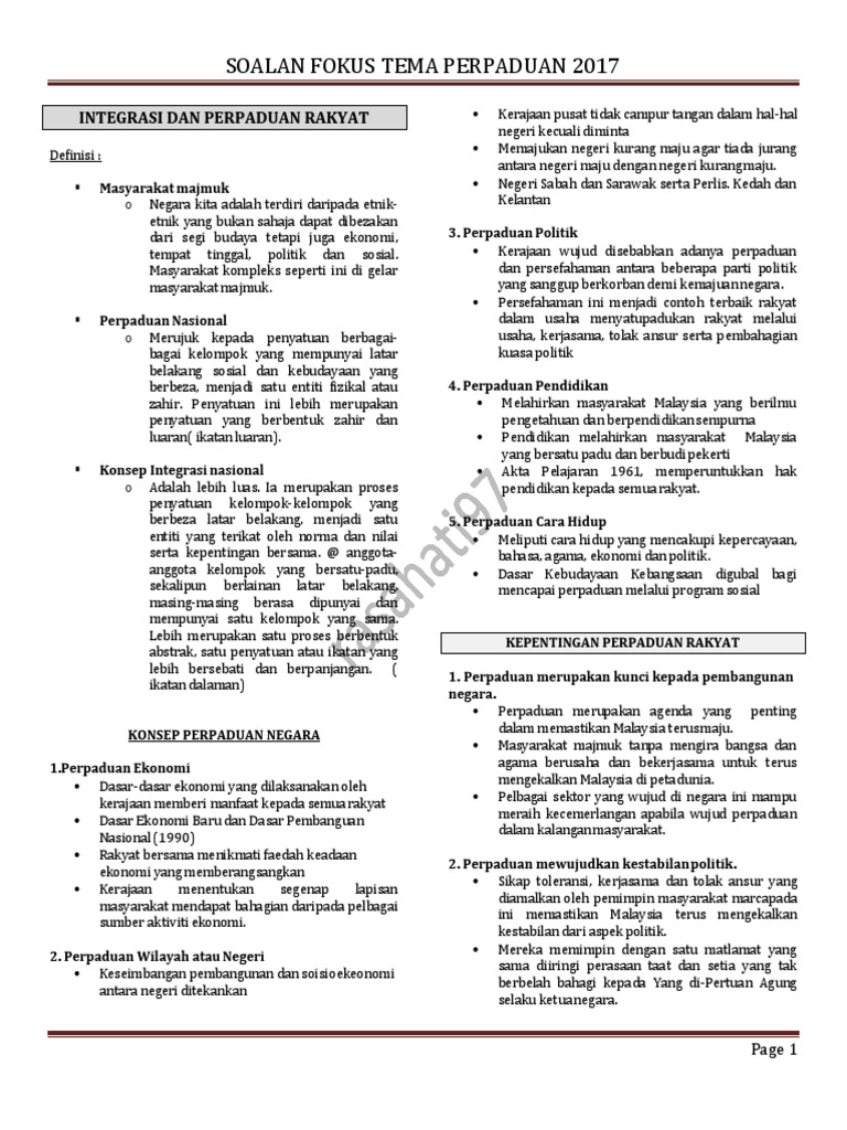 Nota Perpaduan Fokus 2017 Pdf