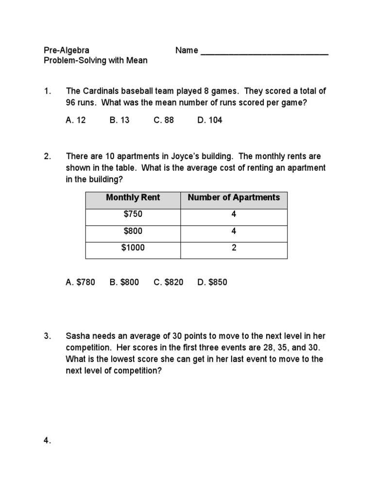 Problem Solving With Mean | PDF