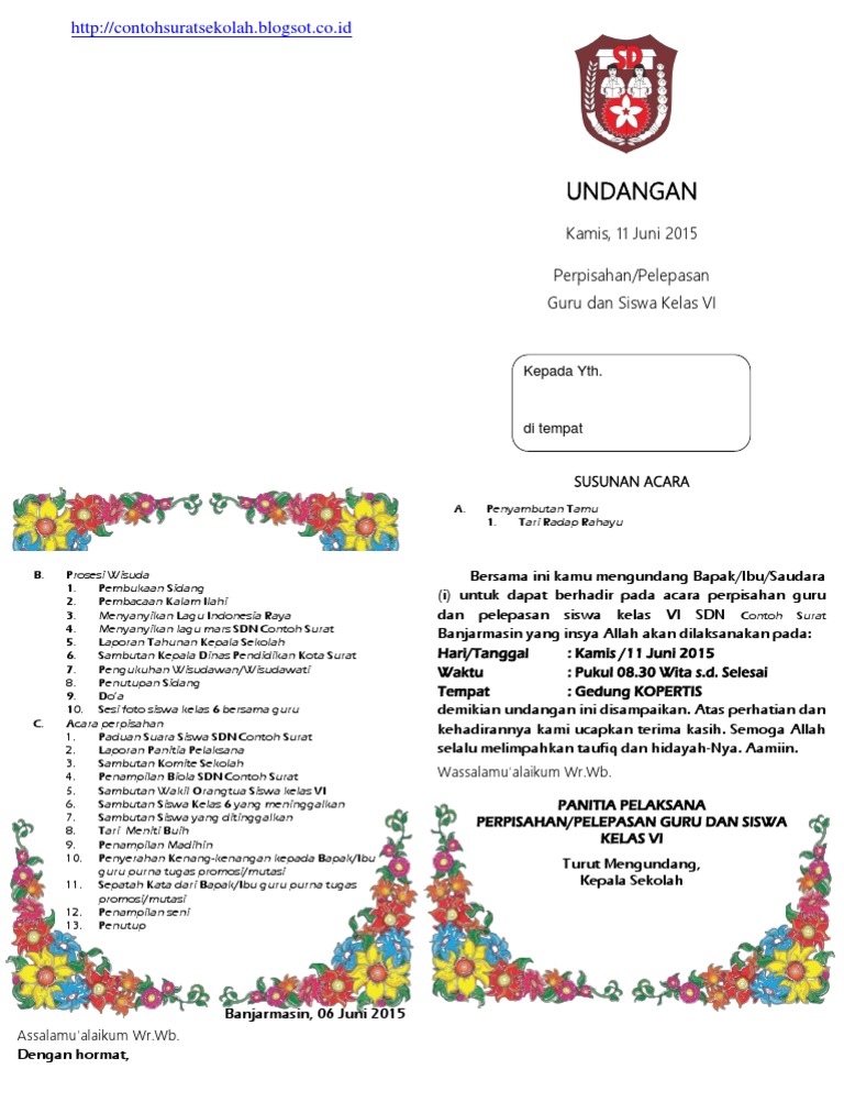 Surat undangan perpisahan kelas 9