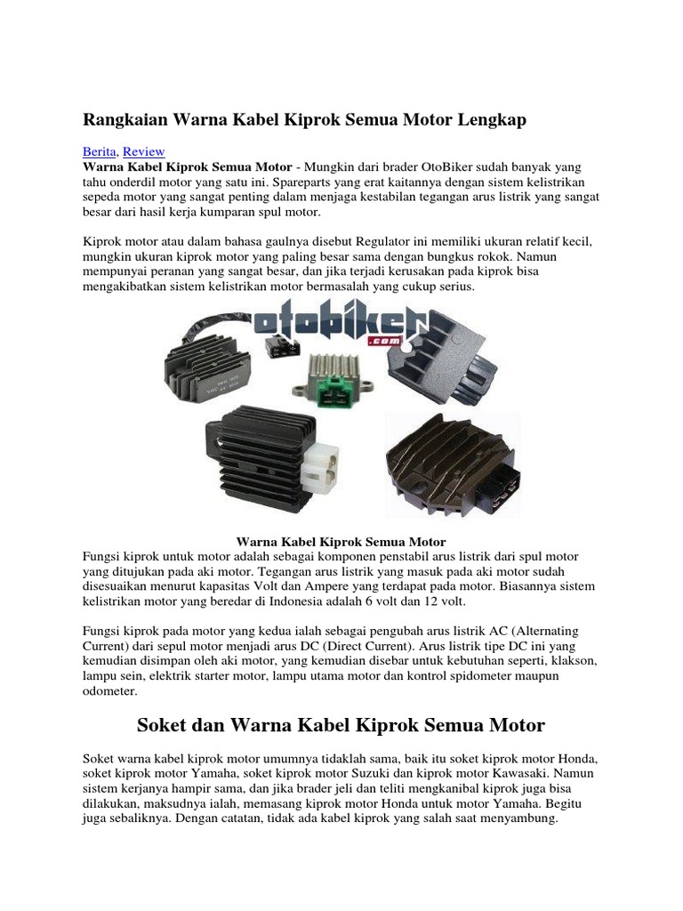 Rangkaian Warna Kabel Kiprok Semua Motor Lengkap Pdf